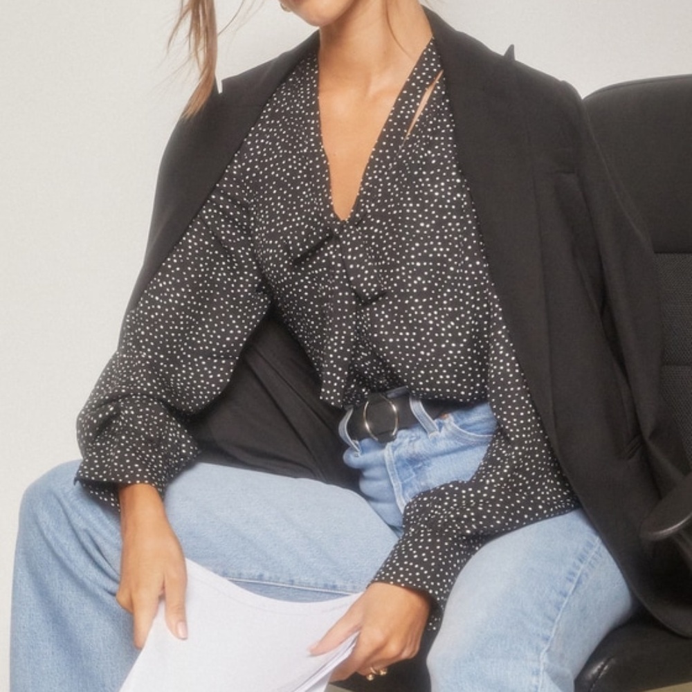 Lulus On The Spot Black Polka Dot Button-up Top - Size XS